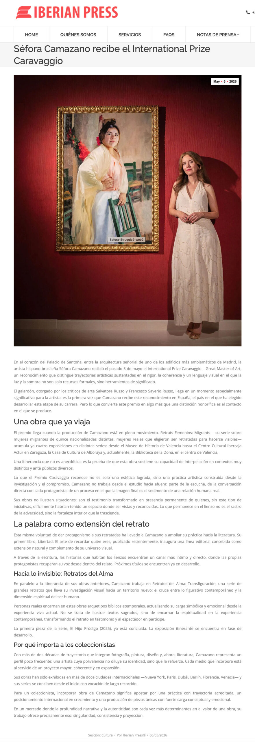Séfora Camazano receives the International Prize Caravaggio